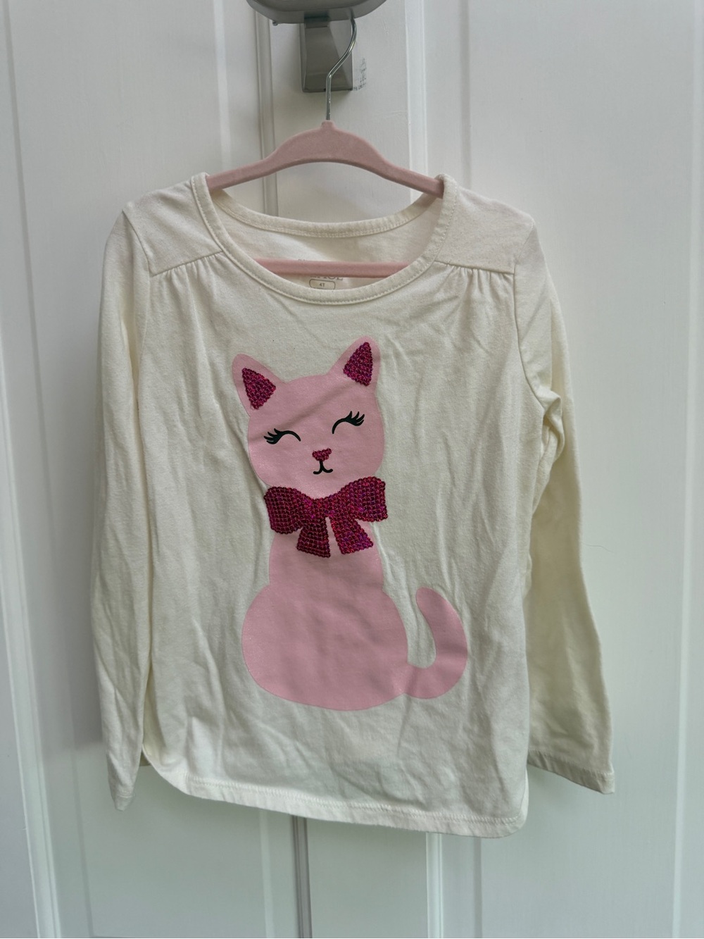 The Children's Place 4T Girls Cream Cat Long-Sleeve Top Blouse Shirt
